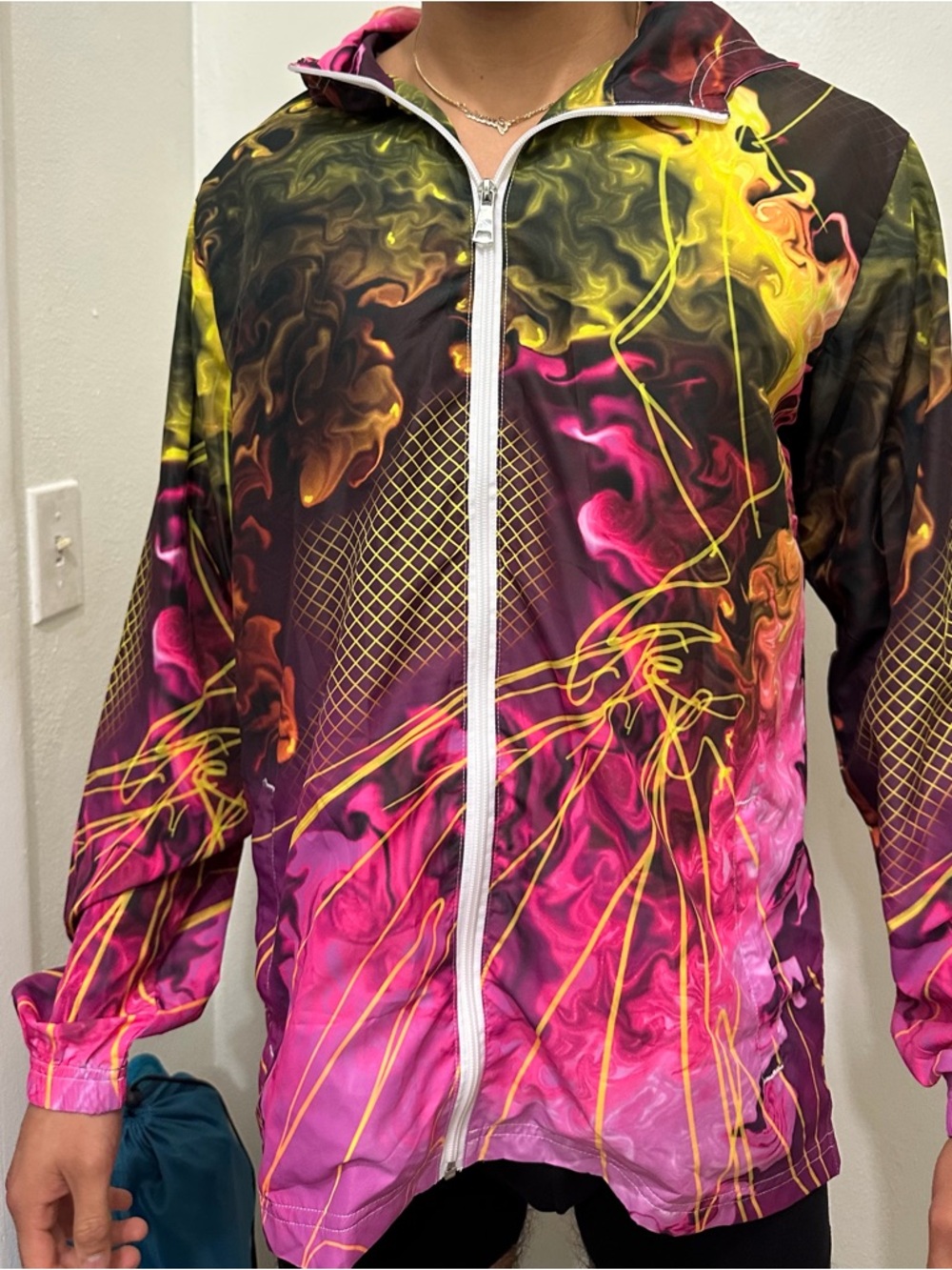 Men’s Lightweight Multicolor Windbreaker Jacket Abstract Design with Hood size M - Picture 4 of 5